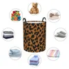 Çamaşır çantaları sepet leopar baskı kumaş katlanır kirli giysiler oyuncaklar depolama kovası ev