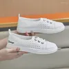 Casual Shoes 2024 Summer Hollow Sneakers Women Soft Leather Loafers Woman Breathable White Flats Slip On Vulcanized Sport Girl
