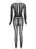 altgoth Sexy See Through Mesh 2 Stuks Pakken Vrouwen Streetwear Cyberpunk Mall Gothic Lg Mouw T-shirt Hoge Taille Broek Past u8zO #