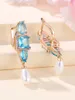 Boucles d'oreilles créoles en pierre bleue Aqua pour femmes, boucles d'oreilles de luxe en forme de U, boucle d'oreille en Zircon, bijoux cadeaux de fête