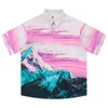 Chemises décontractées pour hommes Chemise de plage hawaïenne d'été Hip Hop Mountain Print Hawaii Blouse Harajuku Streetwear Mode Aloha Hispter