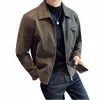 Marque Vêtements Vestes en cuir de haute qualité pour hommes / Homme Slim Fit Fi Revers Manteaux en cuir décontractés Veste en cuir brillant marron L68Y #