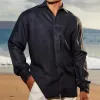 Outono Cott Camisas de Linho Para Homens Casuais Camisas de Manga LG Blusas Sólidas Turn-Down Collar Camisas de Praia Formais Roupas Masculinas h0wH #