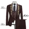 embroidered Men's Suit 3 Piece Suit Formal Party Dr Stylish Groom Wedding Tuxedo Jacket Pants Vest High Quality Customized C47B#