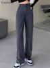 여자 청바지 duomofu 다크 그레이 기본 하이 허리 슬림 한 여성 청바지 한국 새로운 클래식 전장 단순한 패션 느슨한 S-XL 여성 청바지 24328