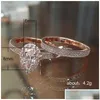 Anéis de banda moda rosa banhado a ouro design 2 pcs cz mulheres noivado anel de casamento conjunto de entrega de gota jóias dhkwf