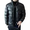 Haute qualité marque automne hiver manteau hommes veste en cuir épais coupe-vent Parka grandes poches col montant chaud solide veste bouffante 91wR #