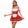 Dames Apr Maid Dr Duits Oktoberfest Beer Maid Cosplay Kostuum Glanzend PU-leer Kanten rand A-lijn Dr met elastische choker C7br #