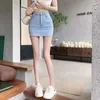 Skirts 2024 Summer Slit Denim Skirt Women High Waist Wrap Sexy Short Mini Babes Kawaii A Line Shorts Under The Jean Y2k