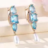 Boucles d'oreilles créoles en pierre bleue Aqua pour femmes, boucles d'oreilles de luxe en forme de U, boucle d'oreille en Zircon, bijoux cadeaux de fête