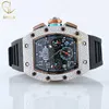 Luxe topmerk fancy zwarte vierkante wijzerplaat ronde geslepen moissanite diamant chronograaf Zwitsers uurwerk hiphop herenpolshorloge