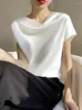 Frauen T Shirts Kurzarm Seide Blusen Weibliche Kleidung Casual Lose Monochromatische Büro Dame Elegante Sommer Mode 2024