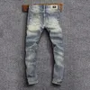 Street Fi Men Jeans Retro preto cinza trecho slim fit vintage jeans ripped homens pintados designer hip hop jeans calças hombre 876z#
