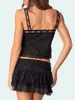 Home Clothing Women 2 Piece Skirt Set Outfits Front Open Cami Tops Low Waist Layered Lace Party Club Night Clubwear