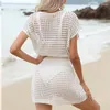 Robes de plage une pièce pour femmes, été, extérieur, couleurs unies, maillots de bain, vêtements de natation Sexy, jupes tricotées crochetées