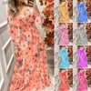 Basic Casual Dresses Women Fashion Spring And Autumn One-Shoulder Floral Long-Sleeved Off-The-Shoulder V-Neck Waist Long Retro Bohemian Beach Dress yq240328