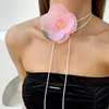 Romantic Long Rope Chains with Large Flower Choker Necklace for Women White Fabric Collar Jewelry on Neck Accessories