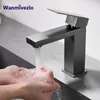 Bathroom Sink Faucets Grey Faucet Cold Water Mixer Tap Stainless Steel Paint Square Basin Single Hole Tapware Deck-mounted
