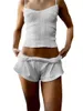 Home Clothing Women Y2k 2 Piece Shorts Set Lace Trim Tank Tops And Elastic Waist Pajama Sets Sleepwear Lounge Outfits