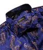 Royal Blue Gold Paisley Camicie di seta per uomo Manica Lg Social Dr Camicia Smoking di lusso Festa di nozze Abbigliamento uomo DiBanGu r4FT #