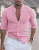2023 Men's Casual Cott Linen Shirt Mock Neck Solid LG Sleeve Loose Top Spring and Autumn stilig fi -skjorta O0KL#