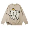 Erkek Sweaters Sonbahar Örme Külot Erkekler Karikatür Fil Jakard Gevşek Kazak Japon Harajuku Sıradan Jumpers Unisex Street Giyim