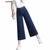 Classico a vita alta Gamba larga Jean Vintage Capris Casual Vaqueros Donna Pantaloni larghi in denim Coreano Fi Pantales Pantaloni blu B7kr #