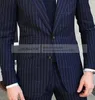 Pinstripe Men's Suit Tuxedo hackat Lapel Navy Blue Slim Fit For Formal Wedding Stands Randed Man Two Pieces Fi Busin Groom G2SH#