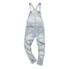 Mäns ljusblå snö ons rippade denim Bib overaller plus hål i stora storlekar distraherade jumpsuits overalls jeans q0eb#