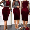 Basic & Casual Dresses Y Women See Through Sheer Long Sleeve Shiny Sequin Office Party Bodycon Dress Midi Robe Femme Elegant Vestidos Dh0Cy