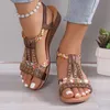 Sandaler Kvinnor Skor Summer Womens Wedge-formade Bohemian Rhinestone Leisure Platform Sandaler Peeping Toe Outdoor Beach 34-43 H240328X587