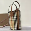 Designer mini tote bag fashion handbag genuine leather mirror quality a compact brown shoulder bag in Check cotton canvas finished bucket bag