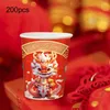 Gobelets jetables pailles 200x année chinoise, fournitures de fête en papier pour boire du café heureux pour jus 2024