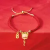 Link pulseiras cor vermelha estilo chinês artesanal frisado dragão em forma de pulseira para mulheres meninas criativo metal geométrico