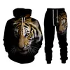 animal Tiger 3D Printed Men's Tracksuit Set Casual Hoodie And Pants 2pcs Sets Autumn Winter Fi Streetwear Man Clothing Suit H1pc#