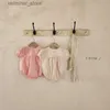 Camisetas 2023 verão novo bebê menina manga curta xadrez bodysuit algodão recém-nascido da criança princesa macacão infantil roupas da menina 0-24m24328