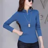 #0387 Turtleneck T Shirt Women Long Sleeve Solid Color Warm Zipper Short Tshirt Female Elegant Office Womens Autumn 240328