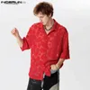 Männer T-Shirts 2024 Männer Hemd Transparent Revers Kurzarm Lose Streetwear Männer Kleidung Quaste Jacquard Mode Lässig Camisas S-5XL24328