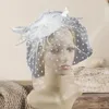 Berets Women Headwear Elegant Retro Fascinator Hat With Dot Print Mesh Feather Headpiece For Brides Wedding Hair