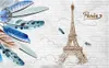 Wallpapers Milofi Modern Simple Nordic Feather Eiffel Tower Retro Background Wall Paper