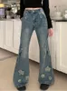 2023 Fi pantalones de mezclilla azul mujeres bordado estrella nuevo diseño cintura alta pantalones de campana delgados gyaru jeans streetwear vintage kpop i6dU #