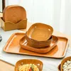 Assiettes de cuisine en plastique, Grain de bois, assiette carrée, coussin de tasse, décoratif, créatif, service de café