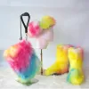 Buty zimowe kobiety lis futra buty śnieżne torba opaska na głowę puszysty Faux Fur Botas Mujer luksus futrzany pluszowe buty panie ciepłe lis futra buty