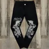 man svart rippade stretchy jeans mager smala passform het borr punk streetwear cyklistbyxor mäns denim blyertsbyxor storlek28-40 h5ou#