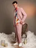 pink Men' s Suit 2 Pieces Blazer Pants Single Breasted Loose Tuxedo Jacket Peaked Lapel Busin Modern Wedding Groom Tailored N7df#