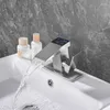 Banyo Lavabo muslukları Akıllı musluk dijital LED sıcaklık ekran siyah soğuk şelale yıkama havzası su karıştırıcı paslanmaz çelik varış