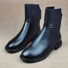 Botas sapatos femininos com couro genuíno e pelúcia grande algodão baixo salto zíper moda couro simples versátil bota curta