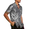 men Party Shirt Shiny Surface Men's Performance Shirt with Turn-down Collar Lg Sleeves for Club Party Disco Stage Show a6sD#