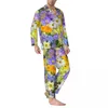 Ubranie domowe Purple Daisy Print Pajama Sets A Bull of Flowers Romantyczne uśpianie mężczyzn Długie rękawy Estetyka sypialnia 2 kawałki odzież nocna