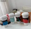 Designer criativo capa de couro cerâmica copo café água clássico logotipo flor abóbora carta impressão presente do negócio copo água caixa presente